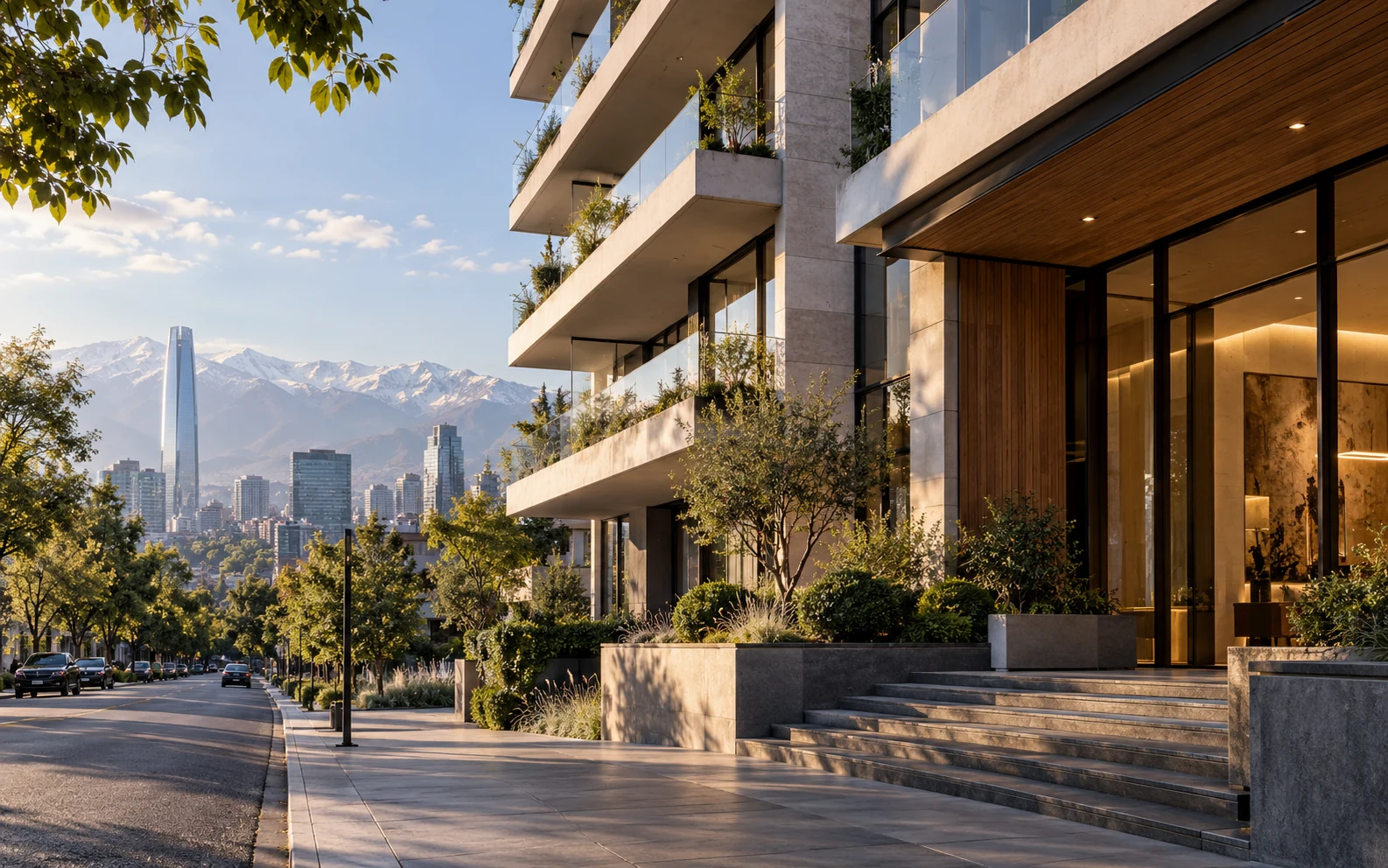 Imagen editorial referencial de edificio residencial urbano